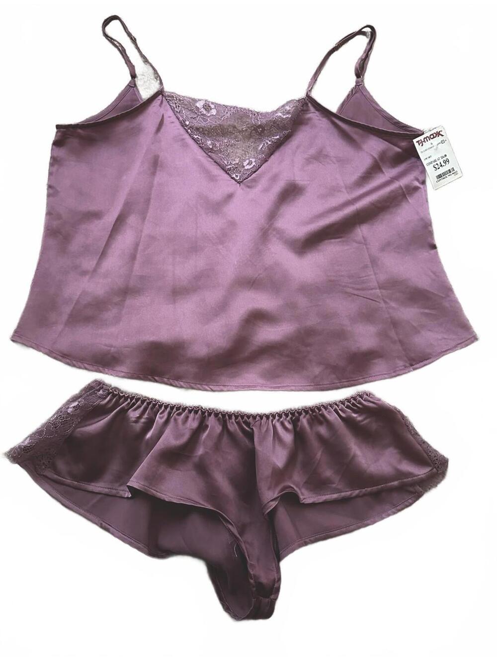 NWT Sam Edelman Purple Lace Satin 2-Piece Pajama Set Sleepwear Cheekie Shorts S